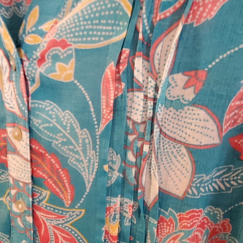 Ruby Rd. Woman Top 1X Blu Floral Rayon blend ButtonUp Blouse Resort Beach Casual - Picture 2 of 13